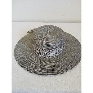 Womens Black/White‎ Marled Hat with Removable Scarf One Size Summer Beachy